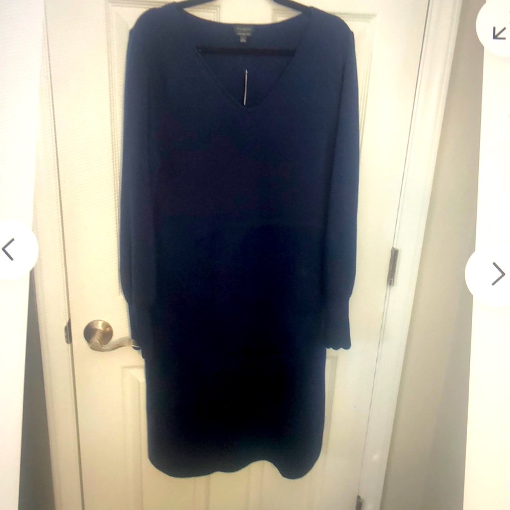 Talbots dark navy merino wool sweater dress L